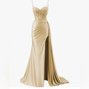 Loyeloy Elegant Gold Embellished Dress